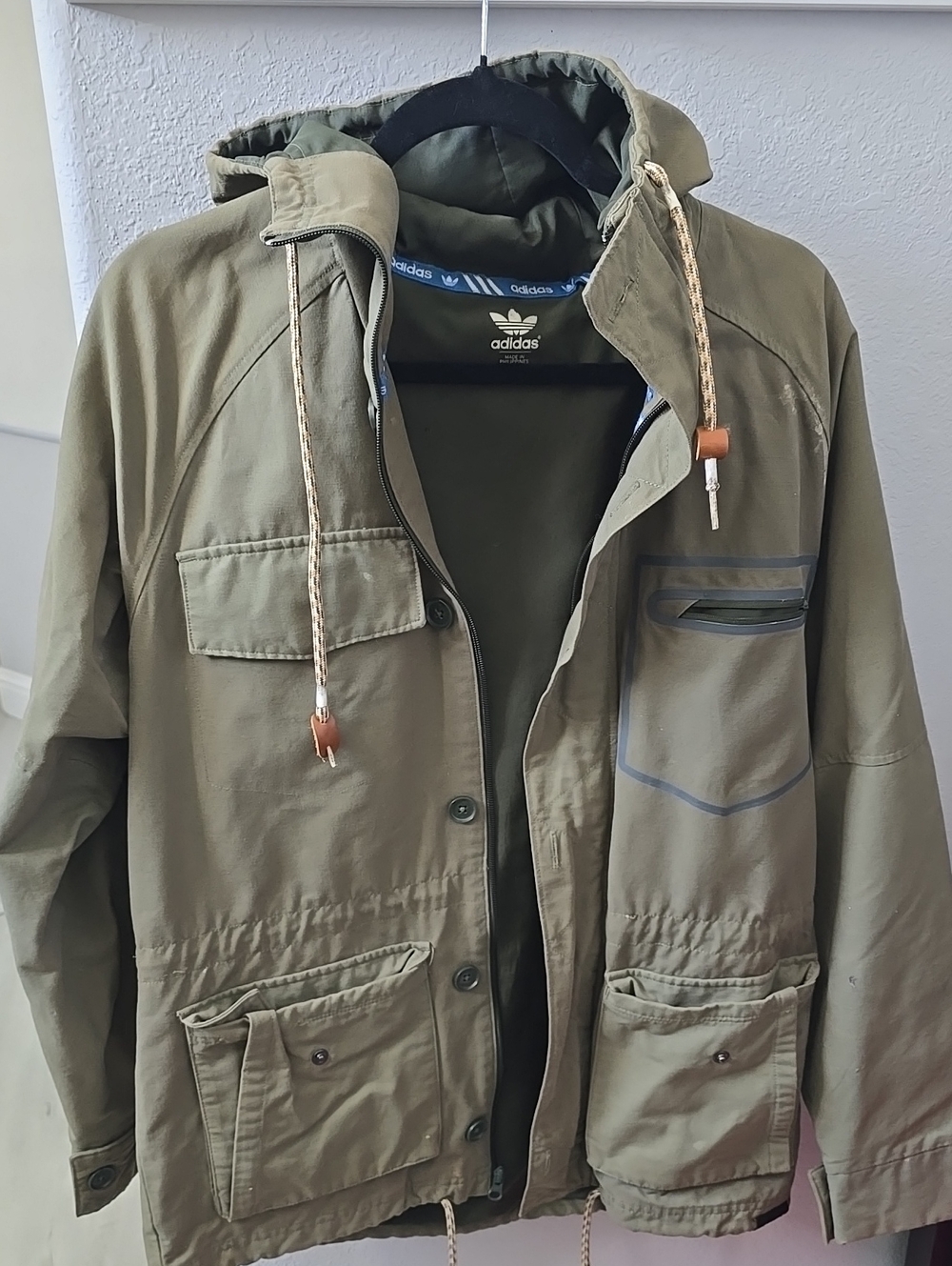 adidas Olive Green Hooded Field Jacket with Pockets
